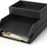 3 Pcs Wooden Letter Trays, Wood Letter-Size Desk Organizer, Heavy Duty 3 Tier Stackable Support Paper Tray Tabletop Inbox Drawer Desktop Organizer for File Folder Magazine Office(Black)